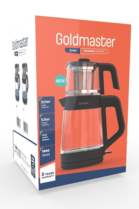 GoldMaster cinar White Large Capacity German Schott Glass Tea Maker with Teapot and LED Light Water Kettle - MALLTURK