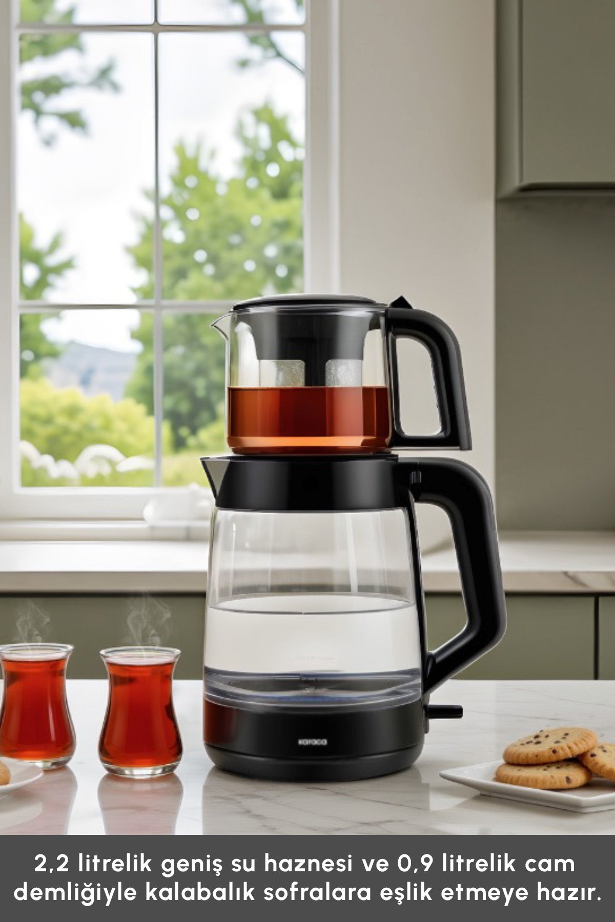 Karaca Glass Tea XL 2 in 1 Glass Tea Maker, Space Gray - MALLTURK
