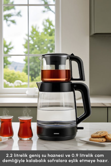 Karaca Glass Tea XL 2 in 1 Glass Tea Maker, Space Gray - MALLTURK