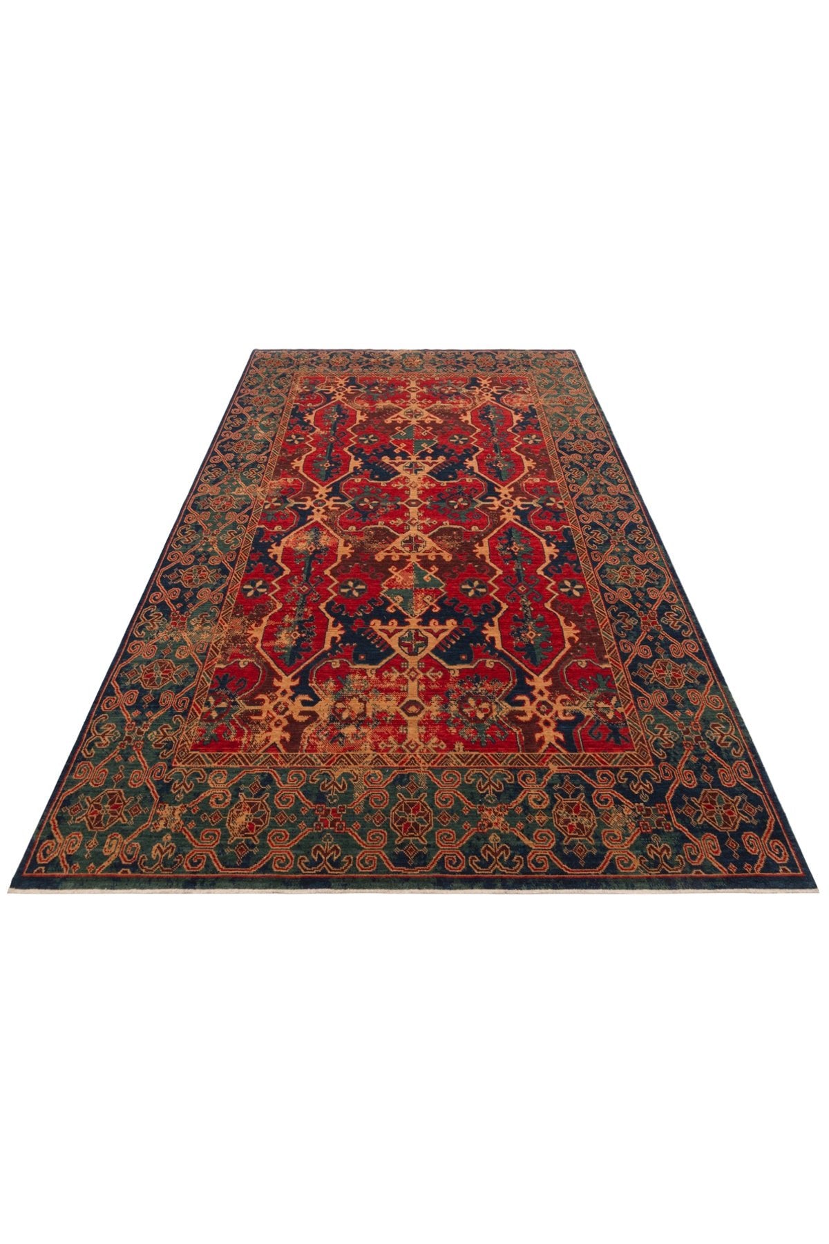 Nesem Rug Boutique Ekohali Kadim Kdm 01 Navy Red Anatolian Motifs Featuring New Zellanda Wool with Produced Handcrafted - MALLTURK