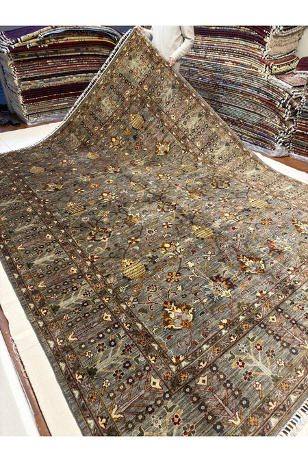 Afgan Rug Hand-Woven 10 Meter Sultani Design Grey Color 100% Wool Natural Dye Elsanat Eseri - MALLTURK