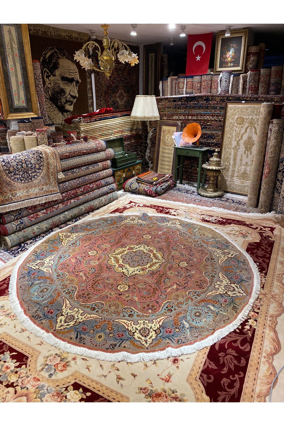 RD RAMAZAN DAG Hand Rug Art Hand-Woven Iranian Isfahan Yuvarlak Rug Wool Blend Size 245x245 - MALLTURK
