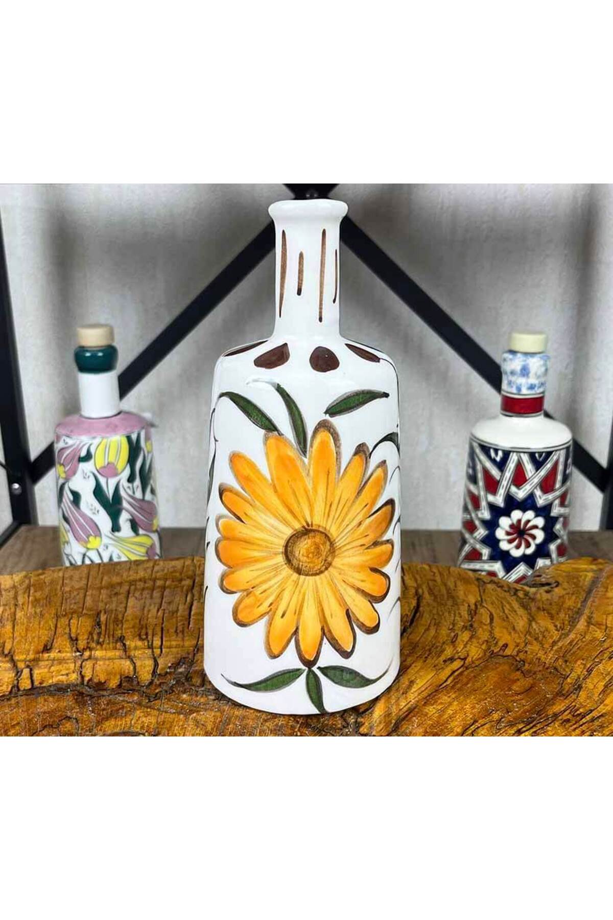 Cini Evi Aycicegi Patterned Handmade Tile Olive Oil Bottle 550 ml - MALLTURK