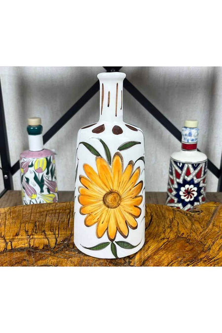 Cini Evi Aycicegi Patterned Handmade Tile Olive Oil Bottle 550 ml - MALLTURK