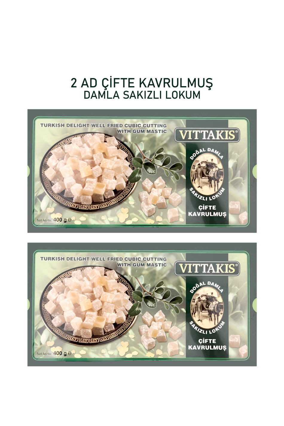 Damsak gida vittakis Mastic Flavored Double Roasted Turkish Delight 400gr x2 firsat paketi - MALLTURK