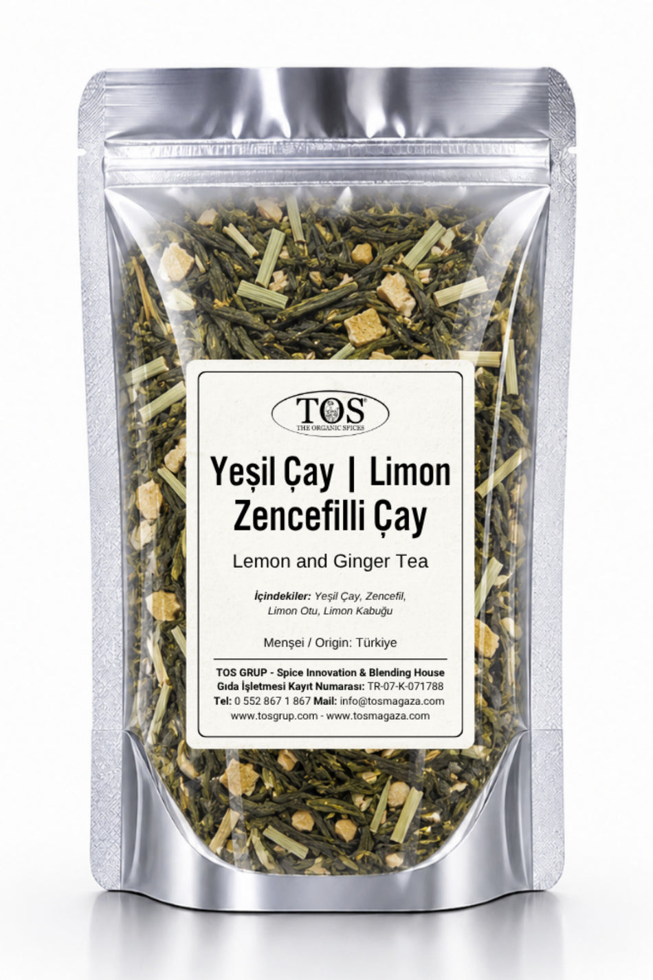 TOS The Organic Spices Green Tea | Lemon and Ginger Tea 40 gr (1st Quality)