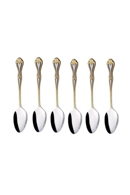 Nehir lalezar Gold Plated Dessert Spoon 12 Piece - MALLTURK