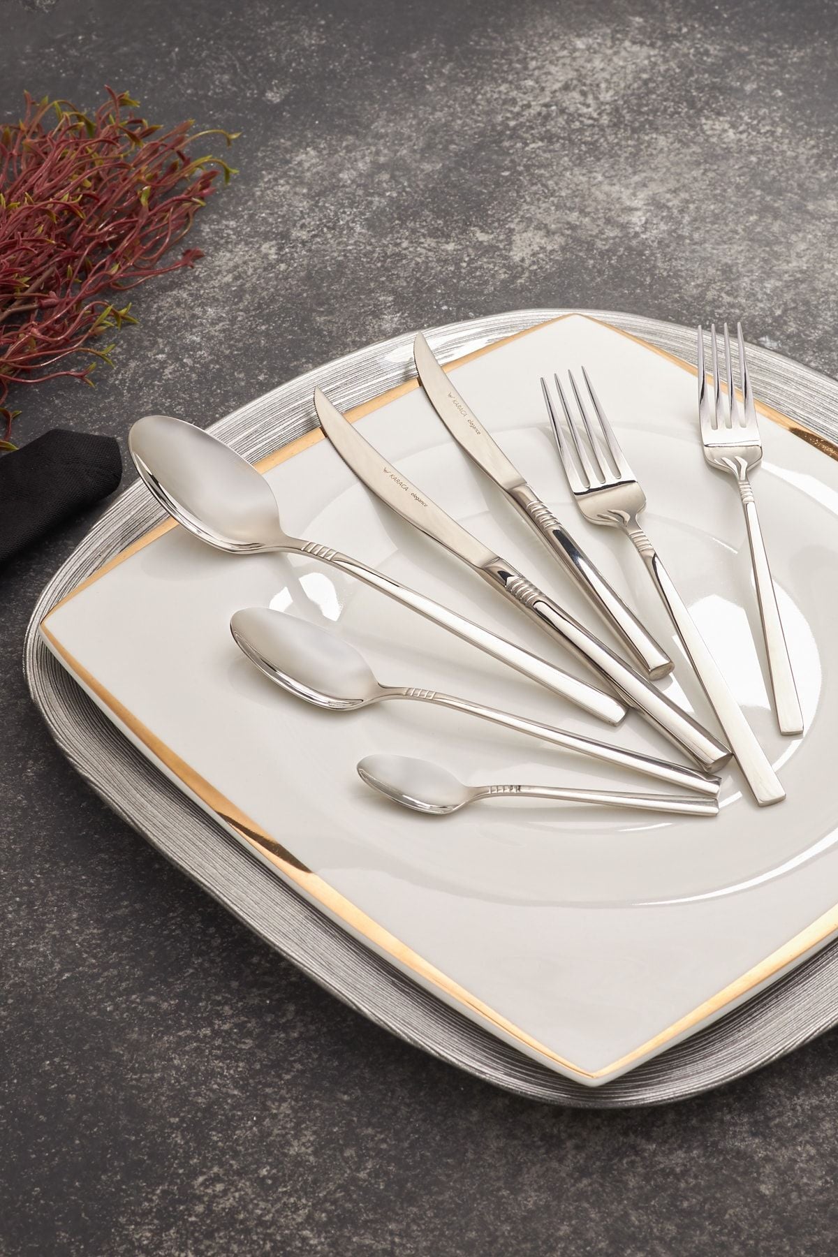 Karaca 84 Piece elegance nil Flatware Set - MALLTURK