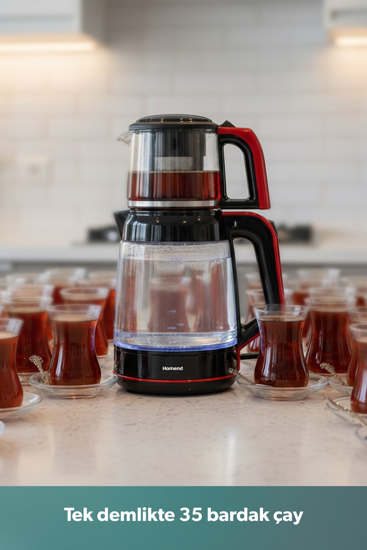 HOMEND infinity XL 1764H Glass Tea Maker Black Red - MALLTURK