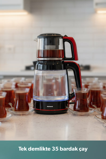 HOMEND infinity XL 1764H Glass Tea Maker Black Red - MALLTURK