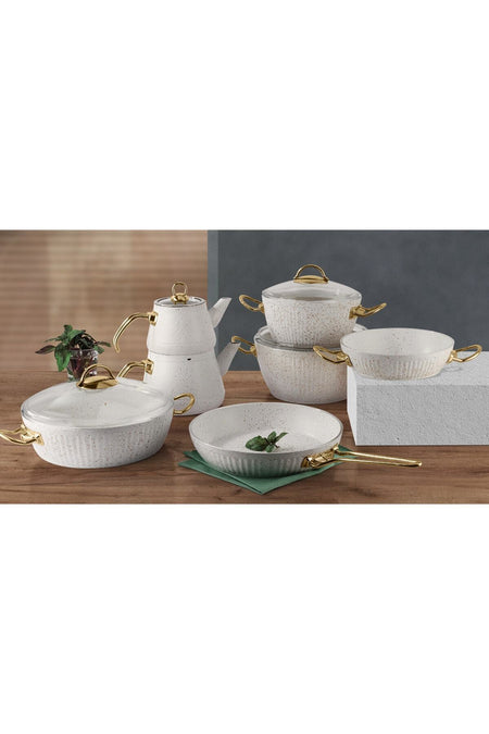 Lines 11 Piece Oscar Granite Desenli Ceyiz Cookware Set - MALLTURK
