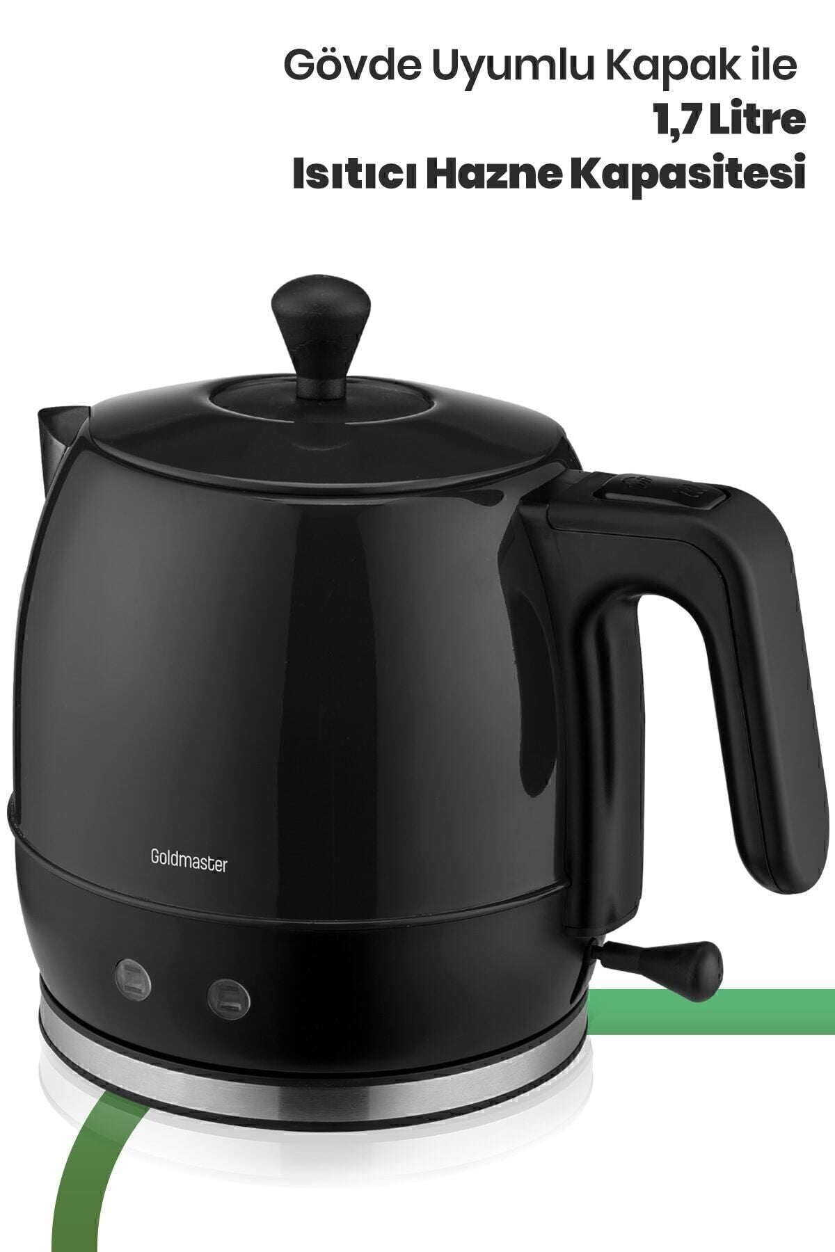 GoldMaster Fulya Black 30-Cup Large Capacity 2200 Watt Stainless Steel Tea Maker and Water Kettle - MALLTURK