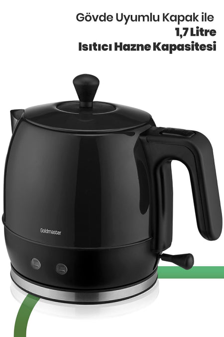 GoldMaster Fulya Black 30-Cup Large Capacity 2200 Watt Stainless Steel Tea Maker and Water Kettle - MALLTURK