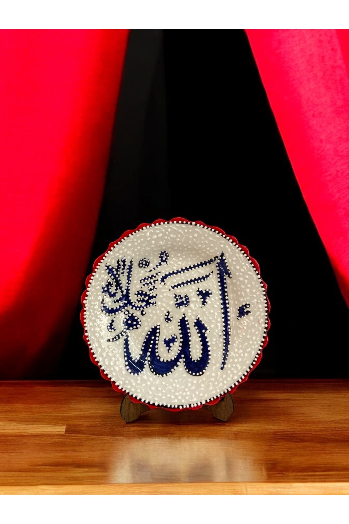 STORESZA ALLAH MUHAMMED LAFZI YAZILI Handmade Tile Plate - 18CM - MALLTURK