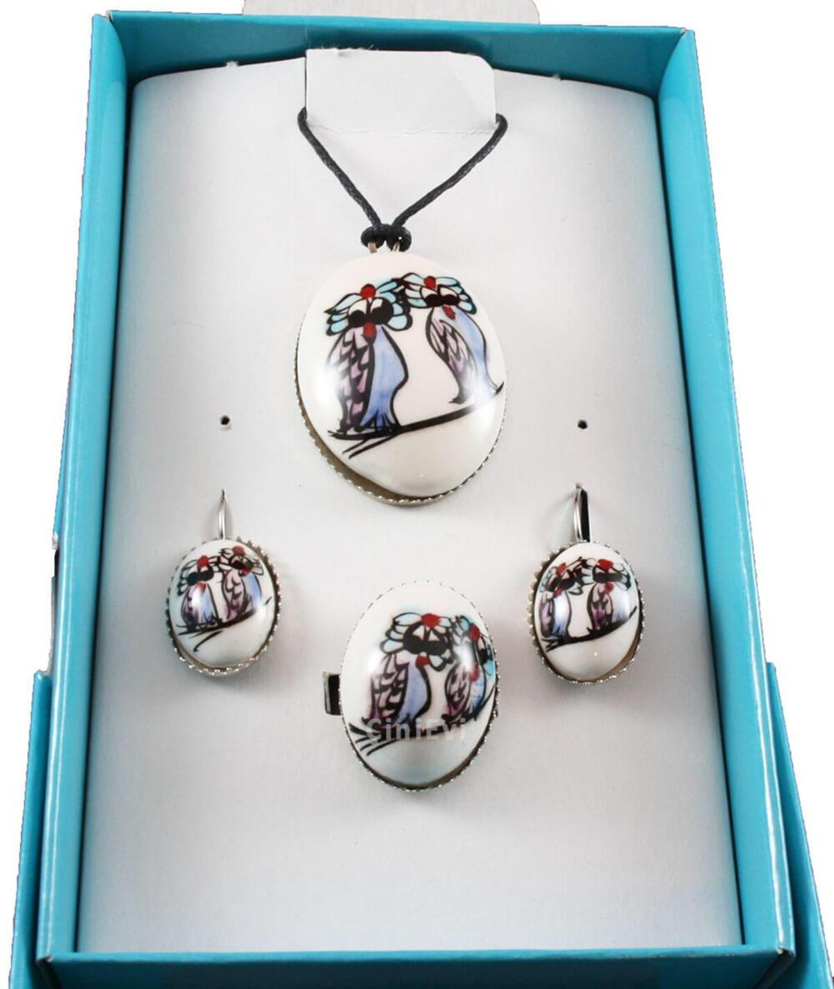 Cini Evi Sirin Baykuslar Tile Jewelry Set - MALLTURK