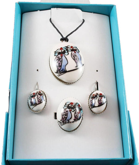 Cini Evi Sirin Baykuslar Tile Jewelry Set - MALLTURK