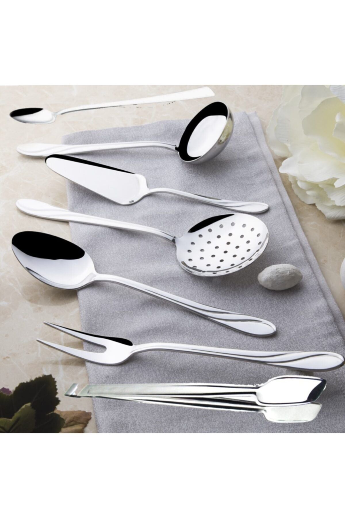 Nehir safir Plain 7 Piece Serving Utensil Set - MALLTURK