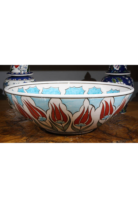 Cini Evi Tulip Patterned 30cm Iznik Bowl - MALLTURK