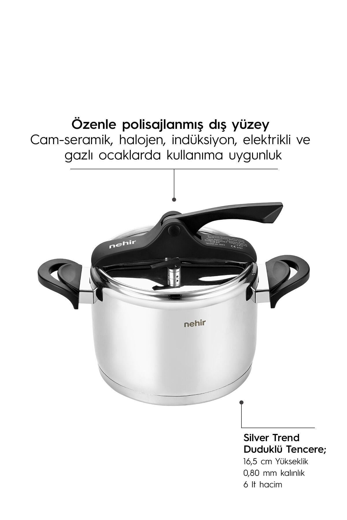 Nehir Silver Trend Stainless Steel 6 Liter Pressure Cooker - MALLTURK