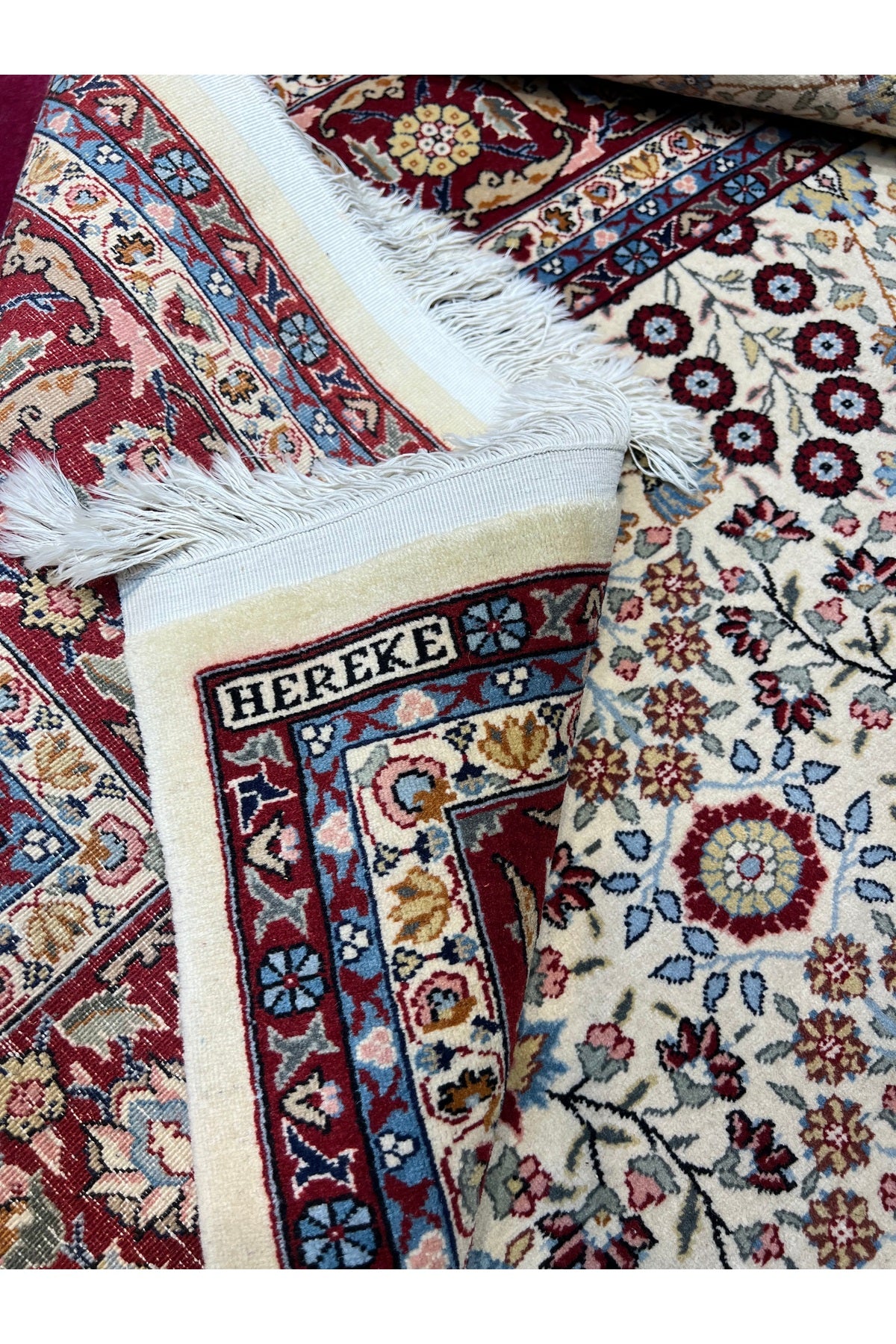 RD RAMAZAN DAG Hand Rug Art Hand-Woven Sumerbank Hereke Rug Signed Seven Mountains Flower Premium Quality Size 300x200 - MALLTURK