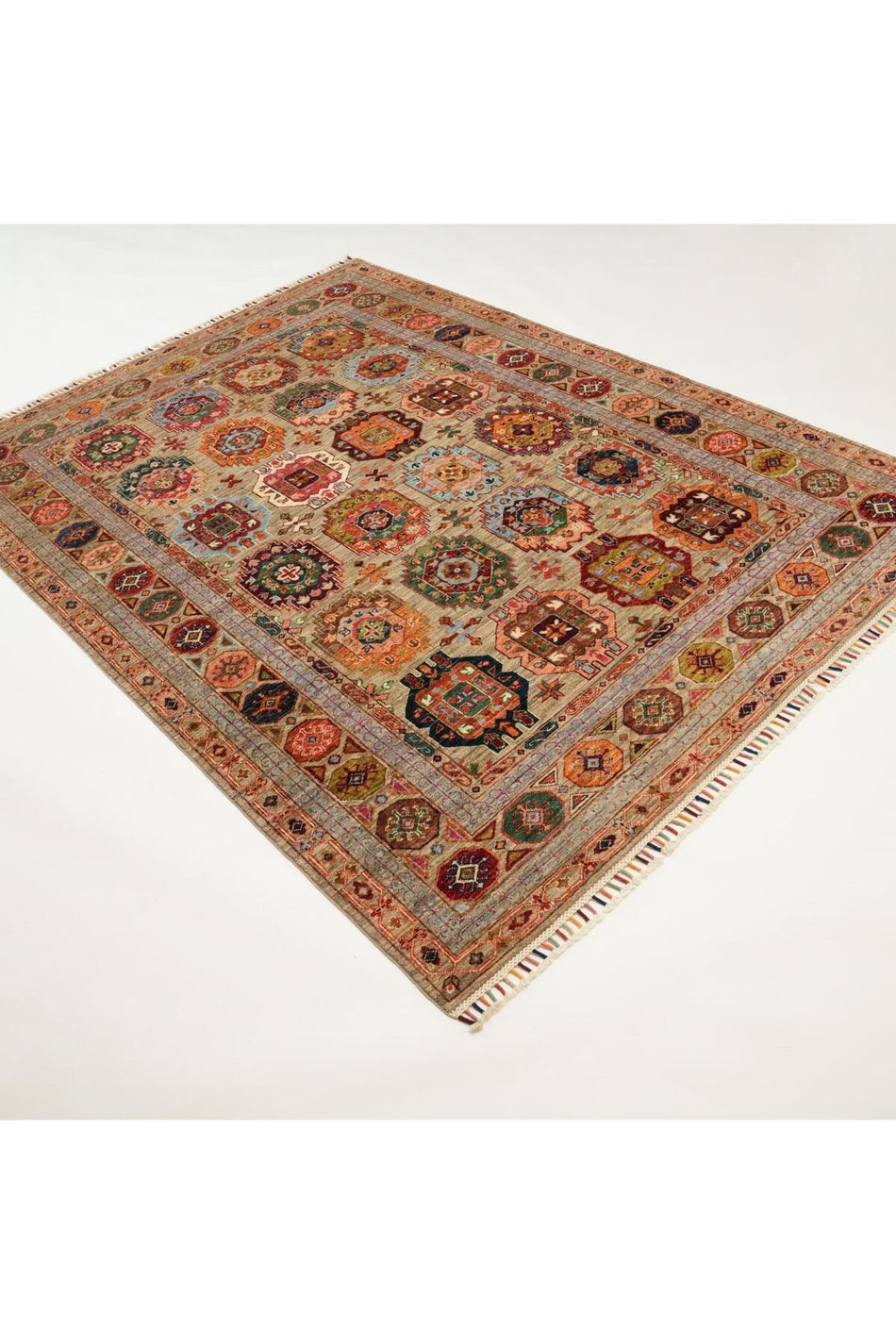 Halicızade sahzade Series Handwoven Usak Patterned Wool Grey Rug - MALLTURK