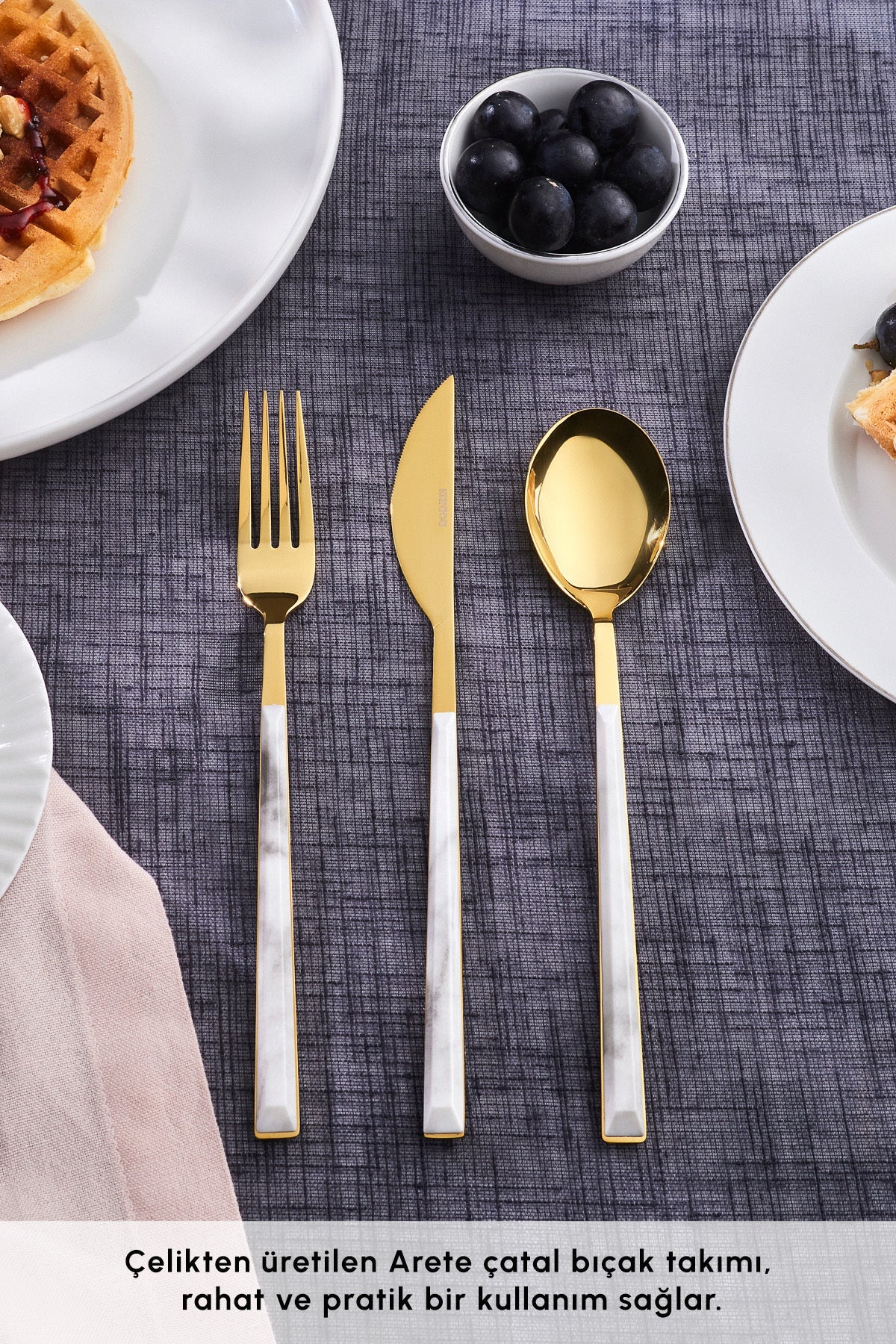 Karaca arete 18 Piece 6 Place Setting Flatware Set gold - MALLTURK