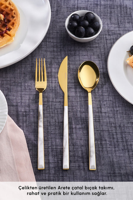 Karaca arete 18 Piece 6 Place Setting Flatware Set gold - MALLTURK