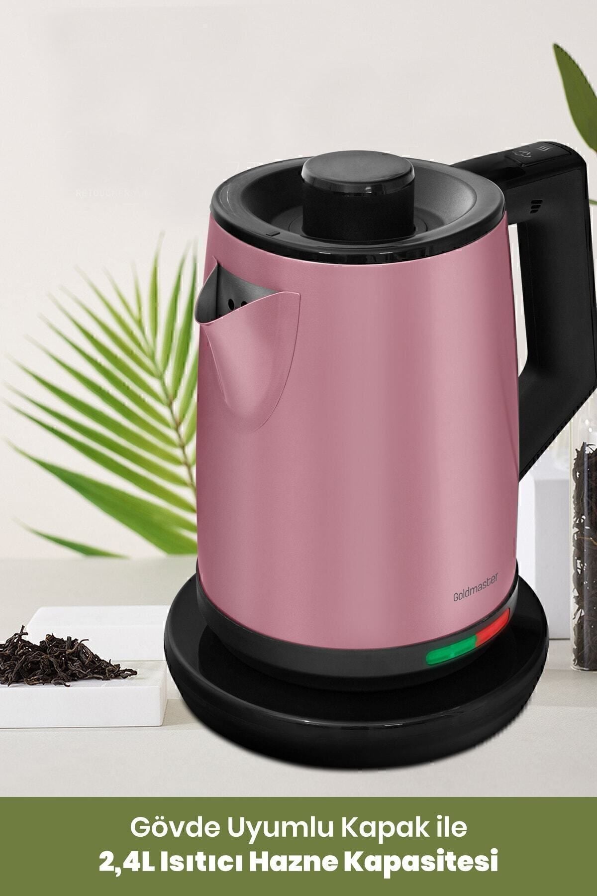 GoldMaster Yudum Pearl Pink Stainless Steel 2200 Watt Steel Tea Maker and Water Heater - MALLTURK