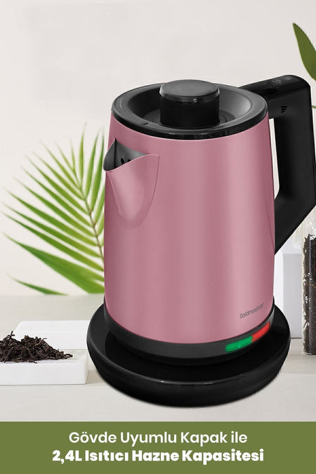 GoldMaster Yudum Pearl Pink Stainless Steel 2200 Watt Steel Tea Maker and Water Heater - MALLTURK