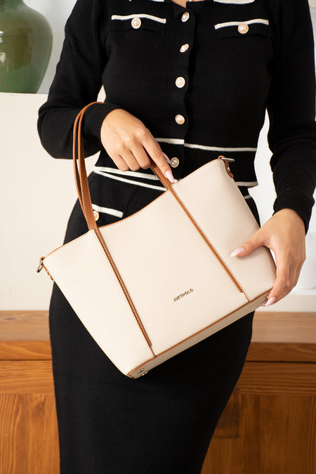 Just Polo Women's Hand and Shoulder Bag, New Season, Dimensions: Height: 24 cm, Width: 33 cm Creamy Tan - MALLTURK