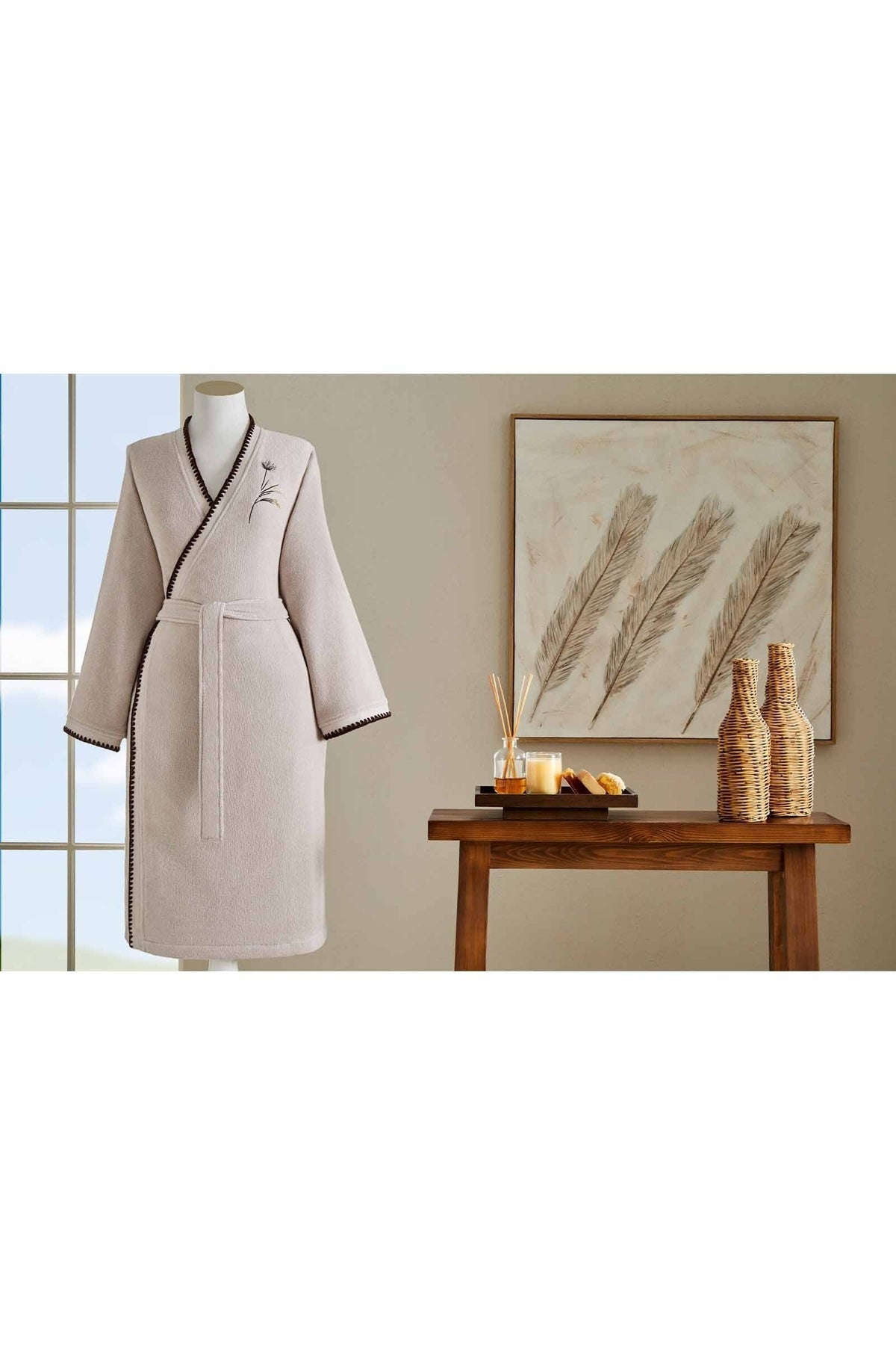 Ozdilek Pampas Embroidered Kimono Bathrobe - MALLTURK
