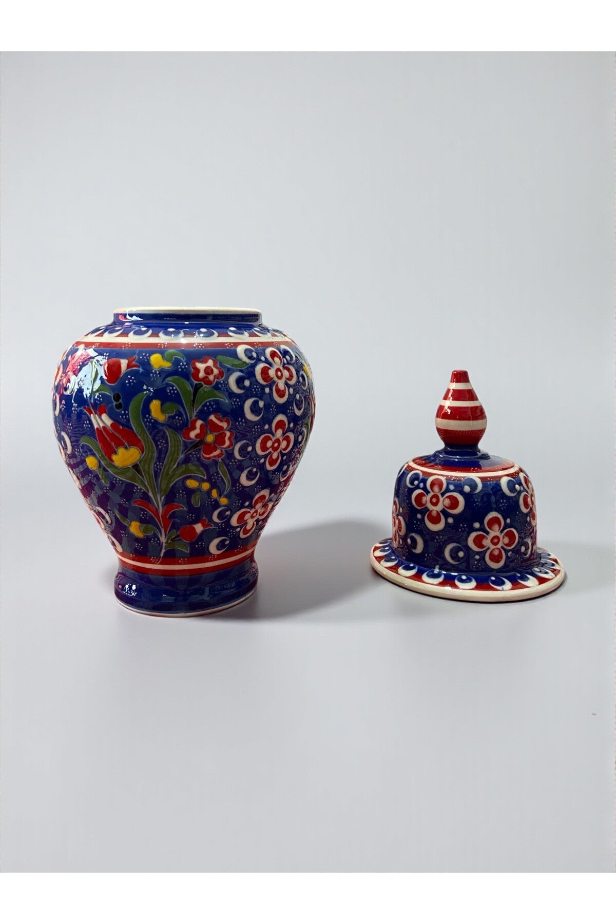 YOOS Handmade Wheelwork 25cm Kutahya Ceramic Shah Cube Ceramic Vase Navy Blue - MALLTURK