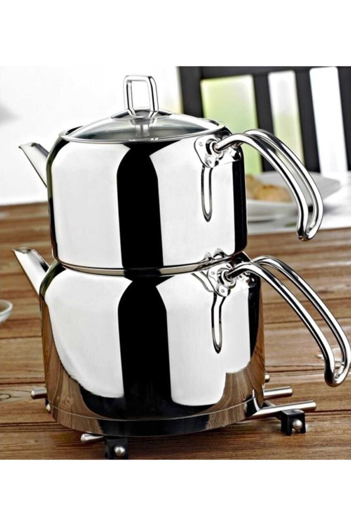 Evimsaray Stainless Steel Ece Teapot Set Mega Size S-1318 White - MALLTURK