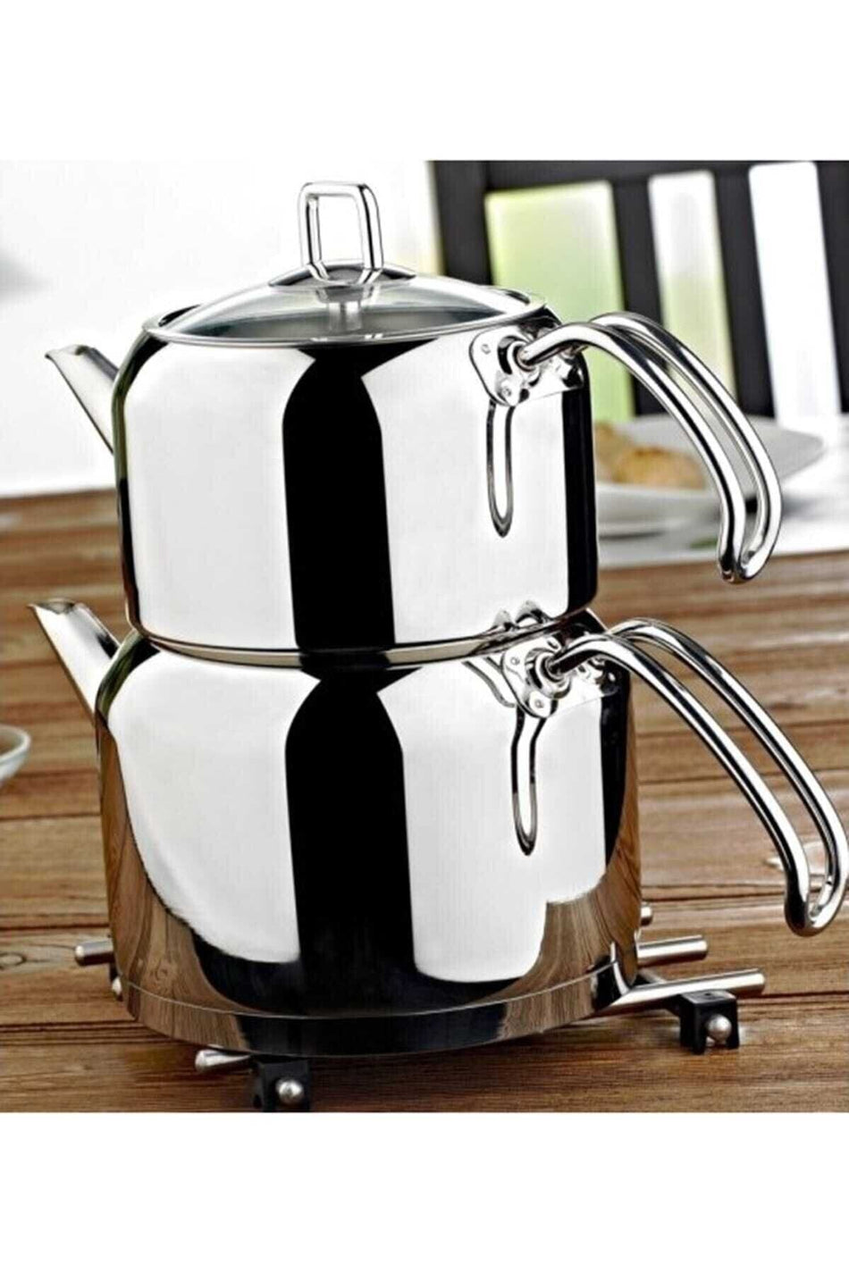 Evimsaray Stainless Steel Ece Teapot Set Mega Size S-1318 White - MALLTURK