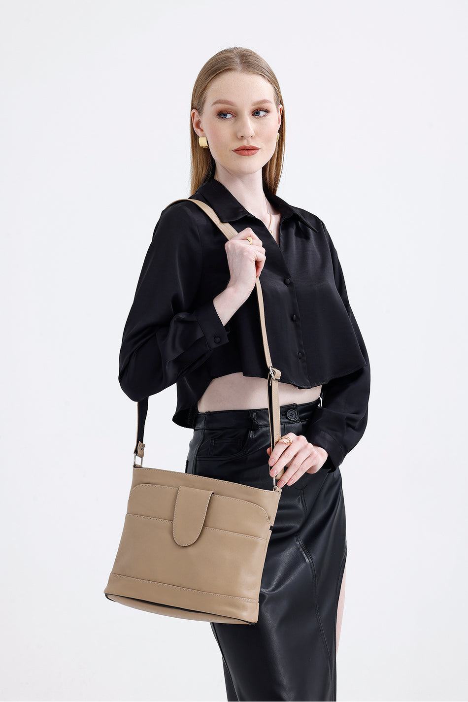 Fubileather Women's Crossbody Mink Genuine Leather Crossbody Messenger Bag