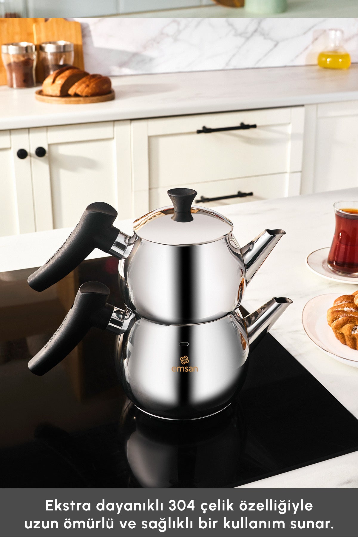 Emsan Alim Mini size Stainless Steel Teapot Set - MALLTURK