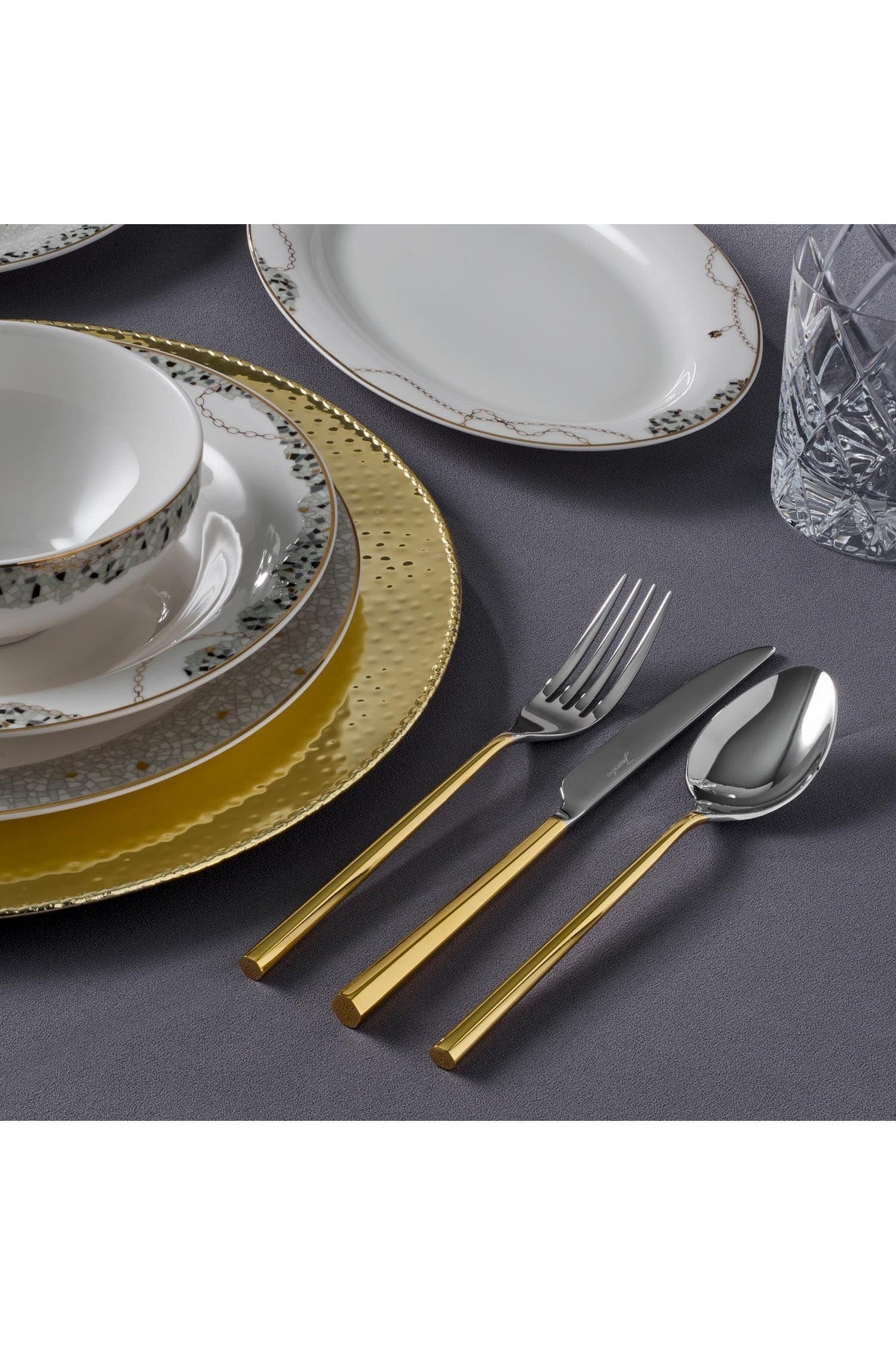 Jumbo 1001 altin 84 Piece 12 Place Setting Flatware Set 500 01 01 6051 - MALLTURK