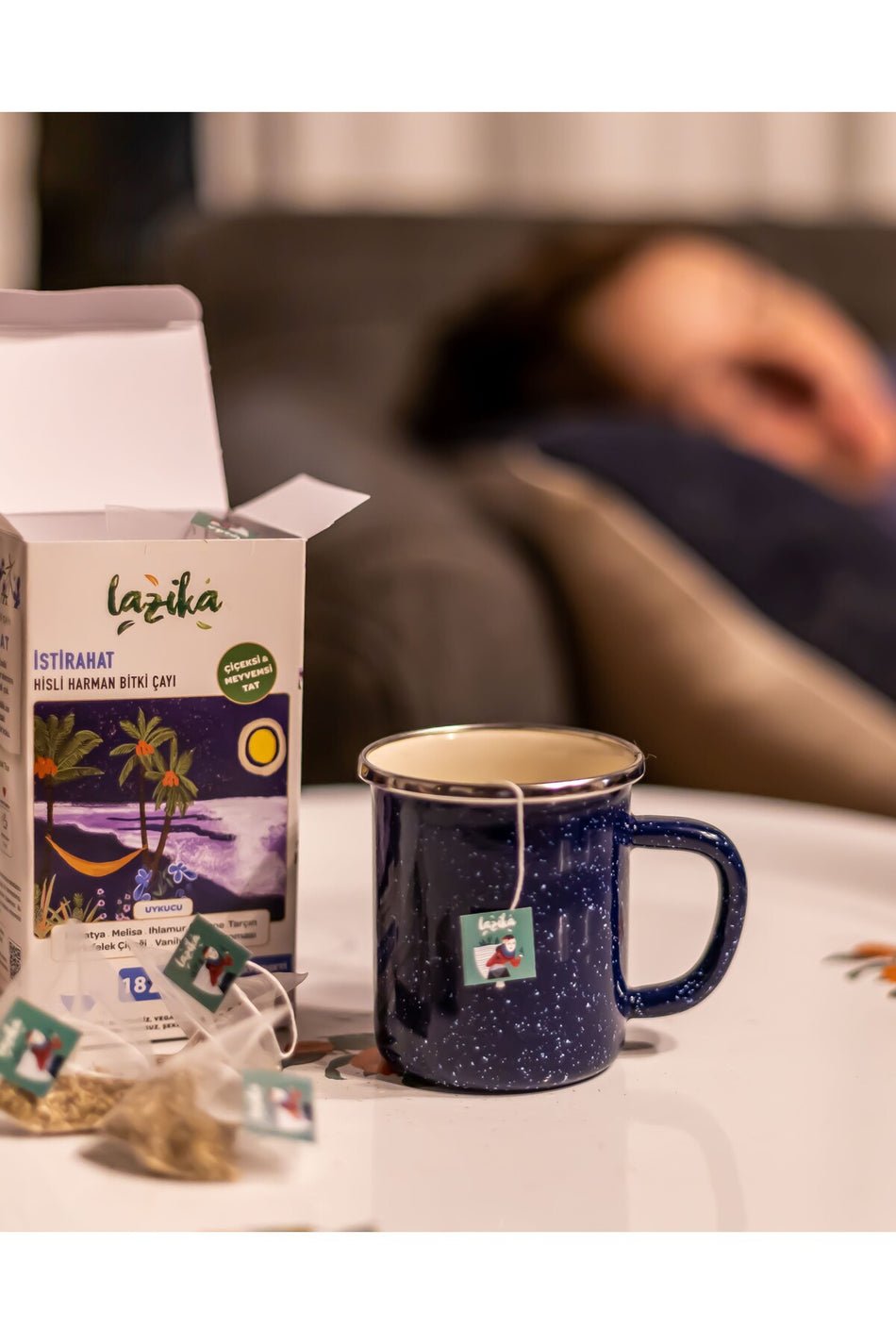 LAZIKA Relaxing Herbal Tea, 18 PLA Bags - Chamomile, Lemon Balm, Linden, Passionflower - MALLTURK