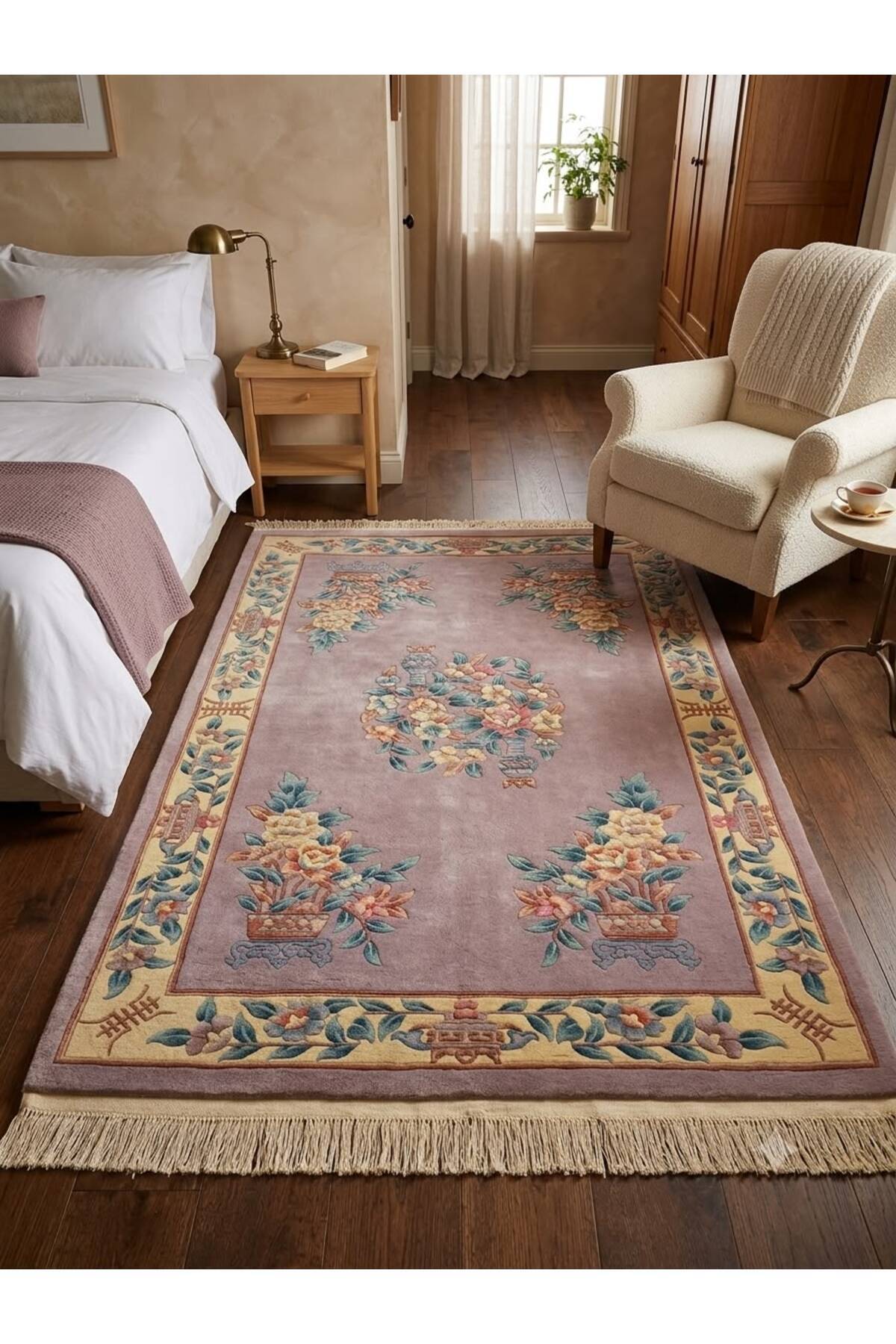 RD RAMAZAN DAG Hand Rug Art Hand-Woven Embossed Chinese Rug Premium Quality Wool Weave Lila Rengi Size 250x155