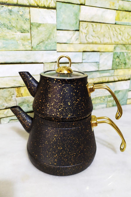 Kahramanlar Elegance Granite Teapot Set - Black - MALLTURK