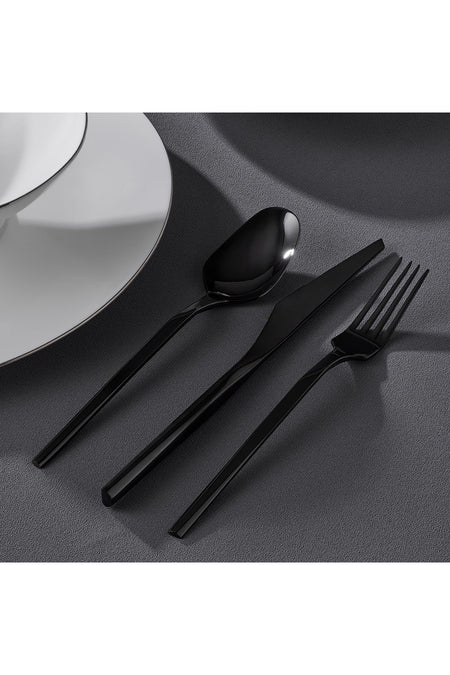 Jumbo 5100 quartz titanyum siyah 84 Piece 12 Place Setting Flatware Set - MALLTURK