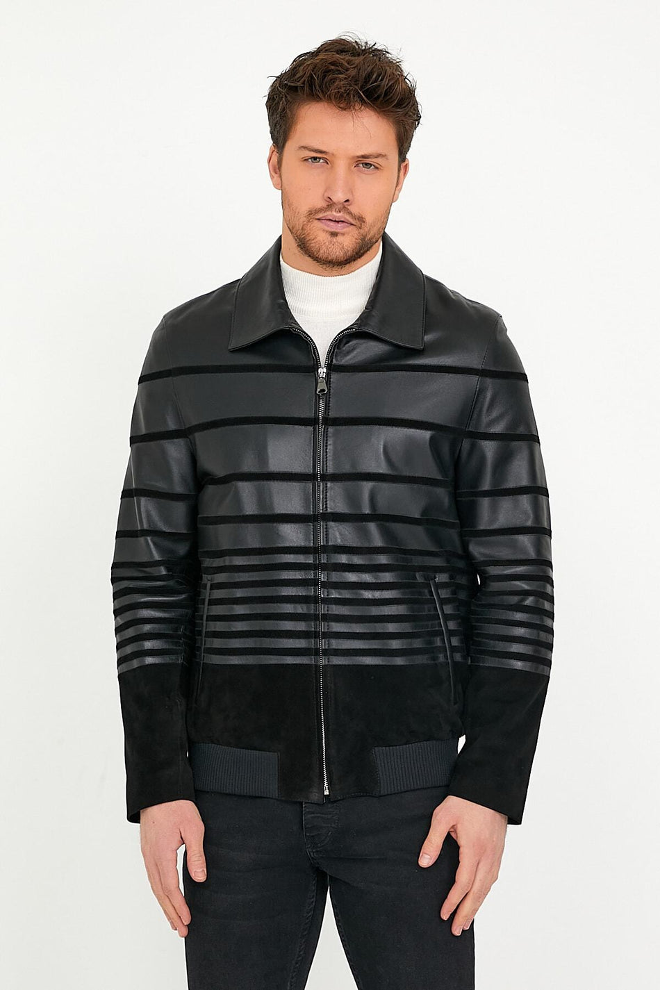 Blusão de pele preto com estojo para lápis Leather Club