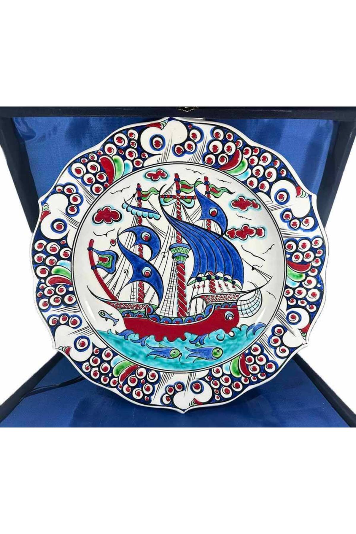 Cini Evi Galleon Patterned Iznik Tile Plate Yeni Baslangic and Kariyer Gift - MALLTURK