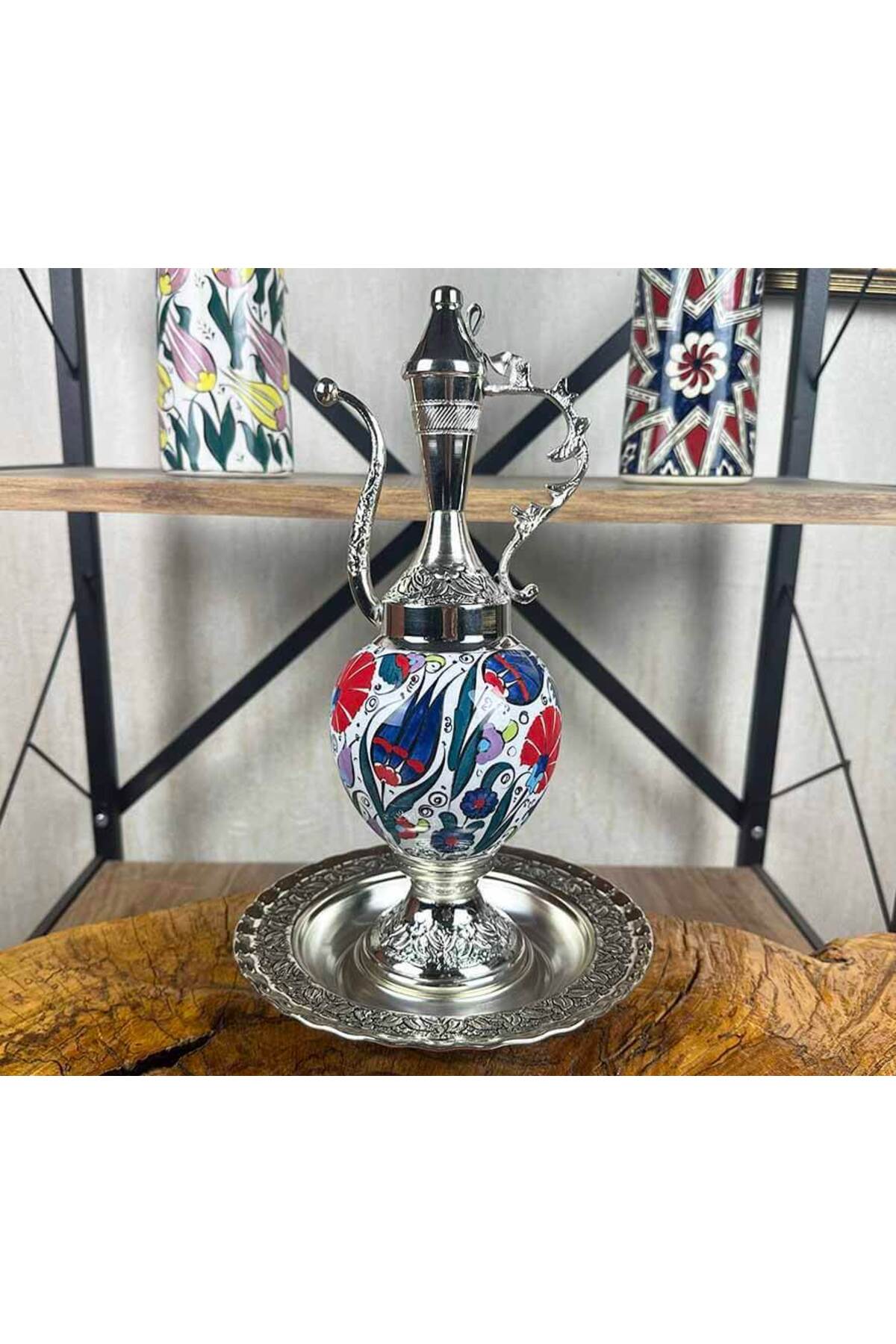 Cini Evi Diplomatic Gift Silver-Plated Iznik Tile Ewer Set - MALLTURK