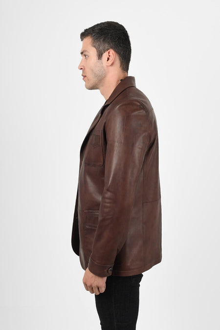 ALIN Martell Men's Genuine Leather Blazer Leather Jacket Brown - MALLTURK