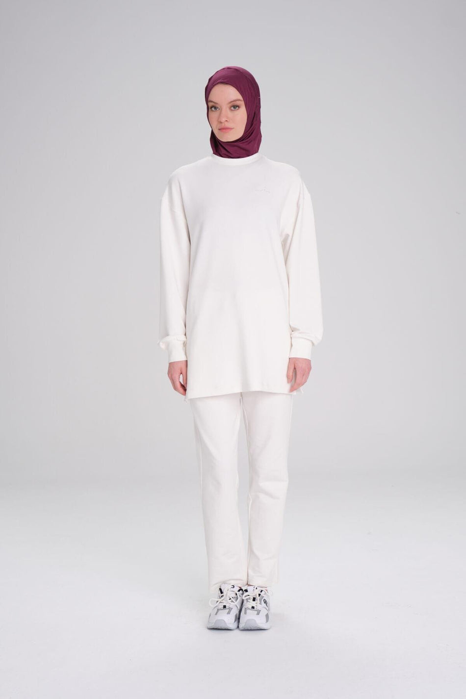 Hasema Soft Textured Oversize Ecru Basic Casual Sweatshirt ACT-14