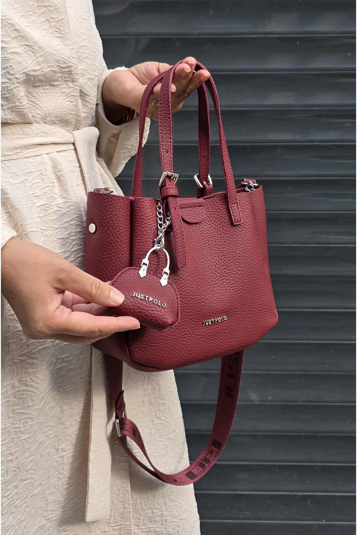 Just Polo Women's New Season 3-Compartment Luxury Soft Leather Adjustable Crossbody Stylish Shoulder Bag Burgundy - MALLTURK