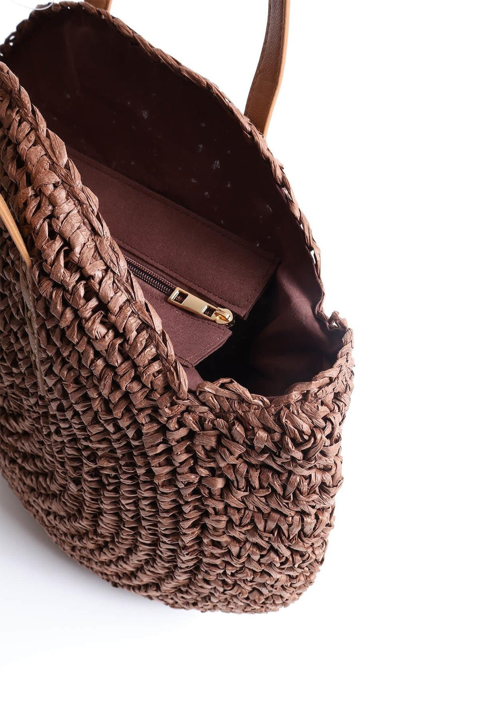 Hasema Signature Detail Brown Round Knitted Straw Bag 1007