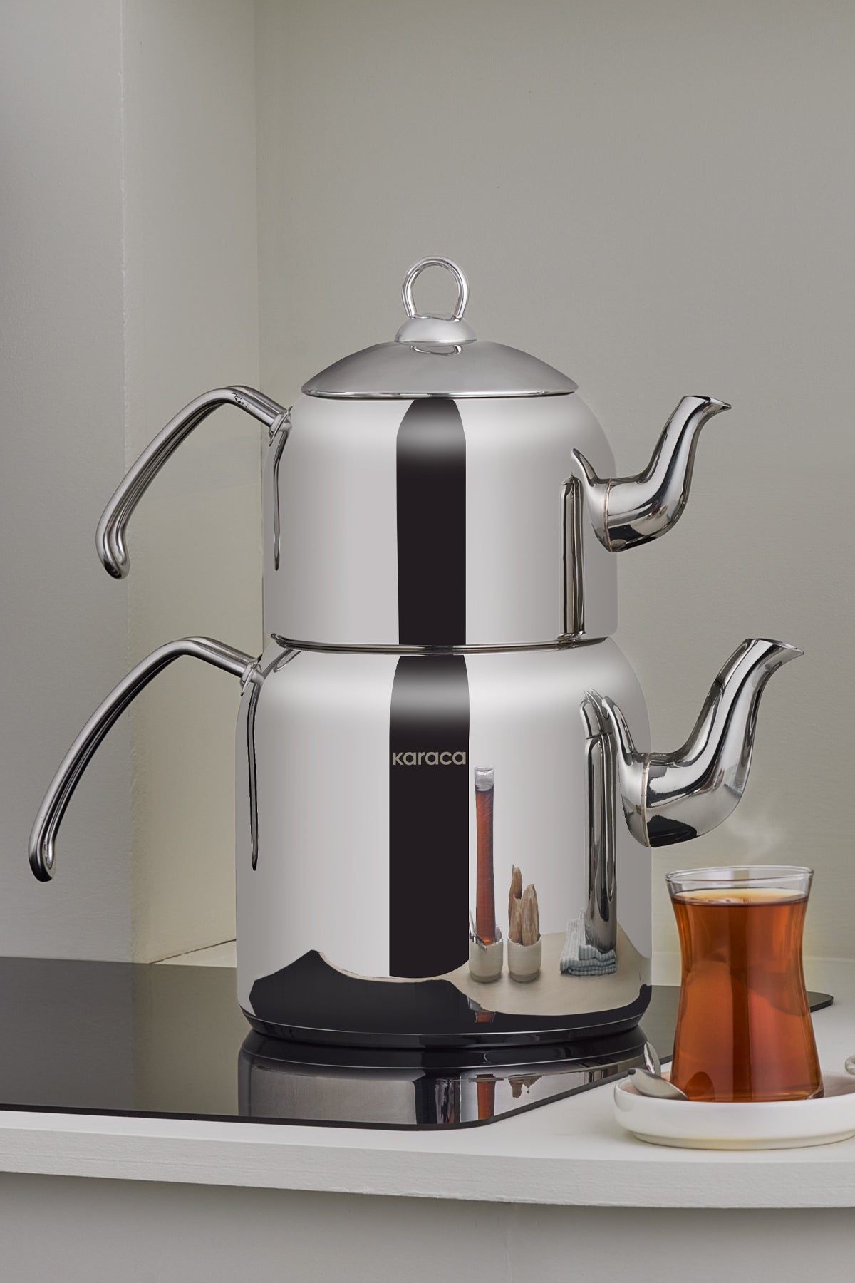 Karaca Esme induction Base Maxi Teapot Set Platinum - MALLTURK