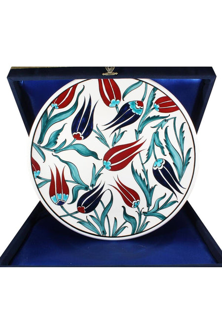 Cini Evi Sevgiliye Gift 30cm Tulips Patterned Iznik Tile Plate - MALLTURK